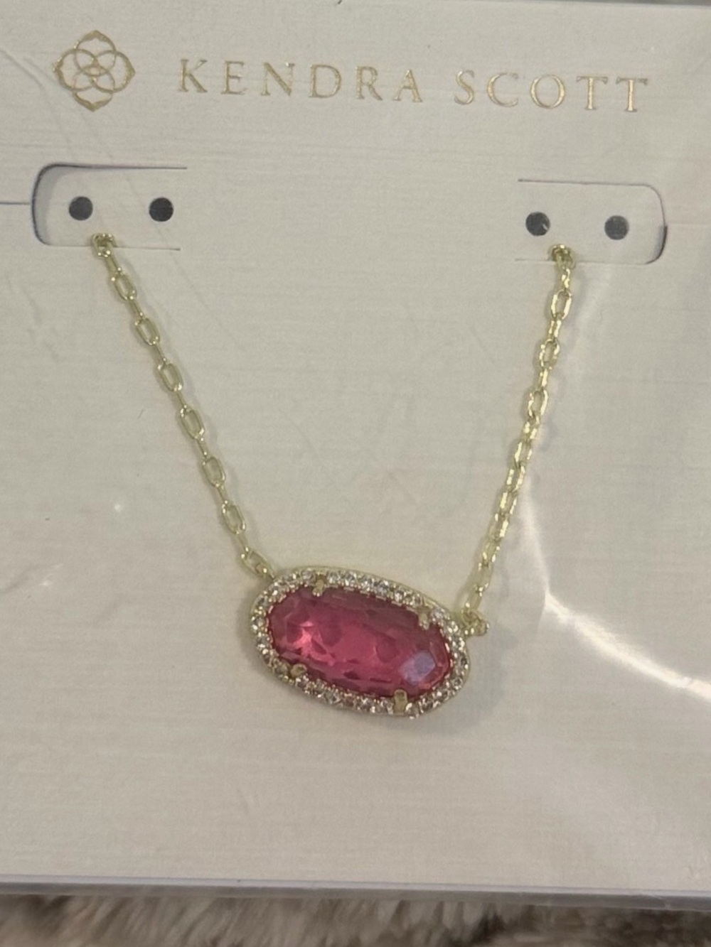 Kendra Scott Gold Necklace with Hot Pink Oval Pendant